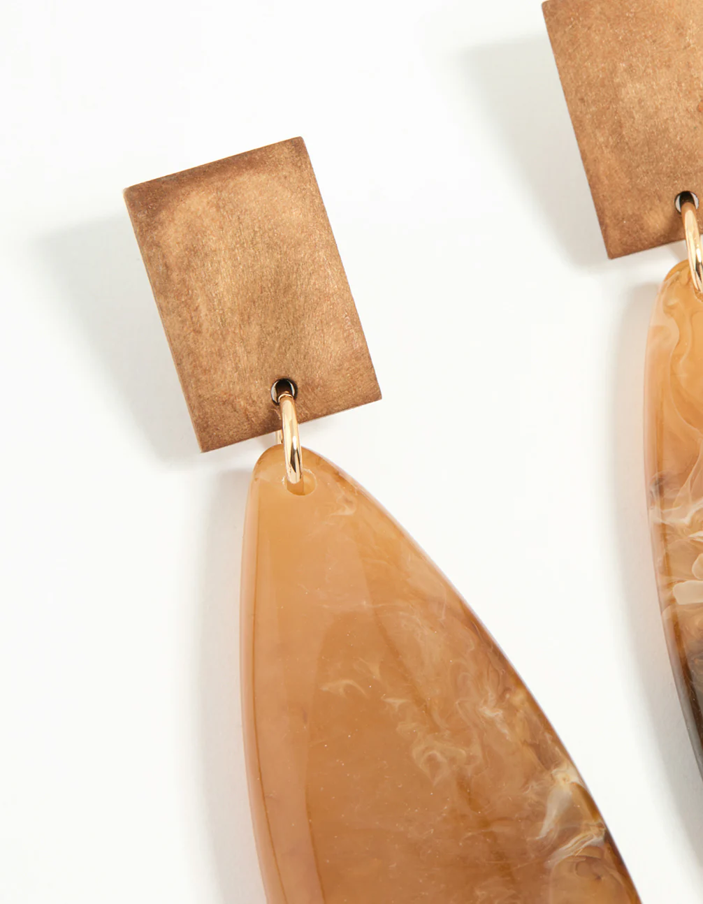 Gold Wood Oval Drop Earrings - Image 4