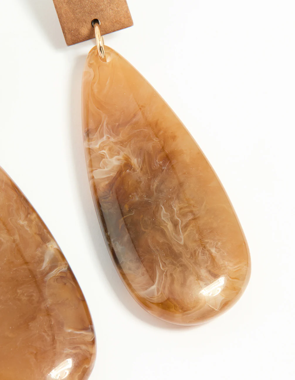 Gold Wood Oval Drop Earrings - Image 5