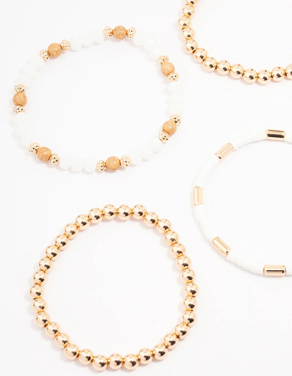 Gold & Wooden Beaded Bracelet 5-Pack - Image 2