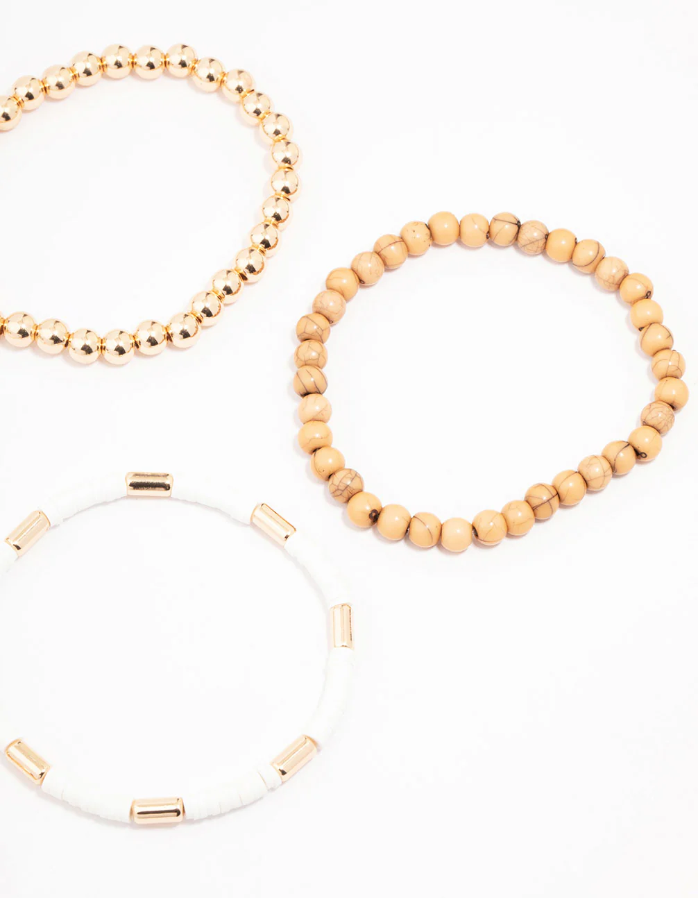 Gold & Wooden Beaded Bracelet 5-Pack - Image 3