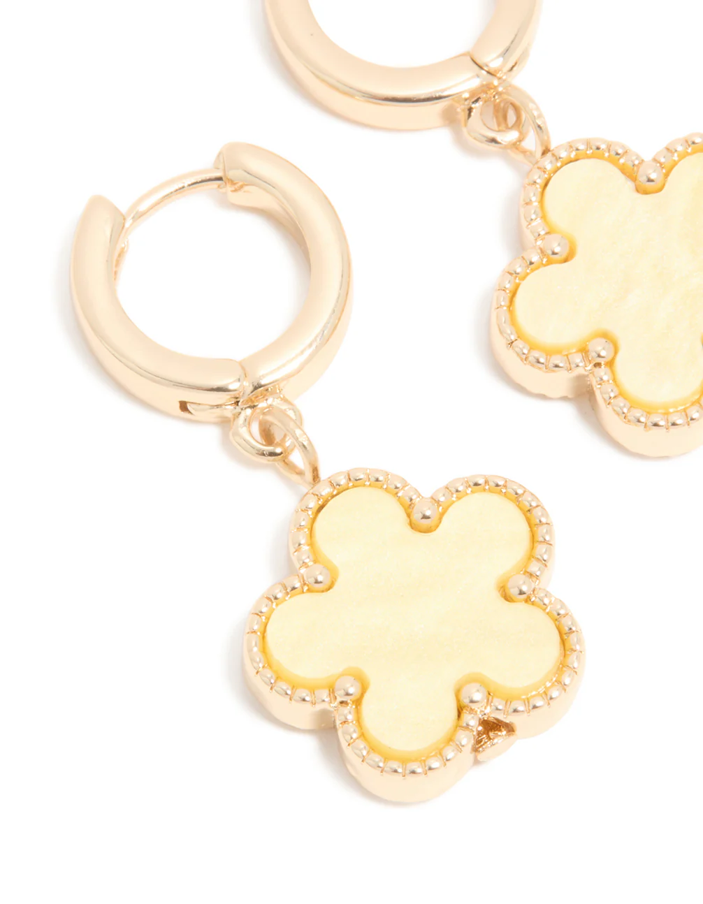 Gold Yellow Flower Drop Huggie Earrings - Image 4