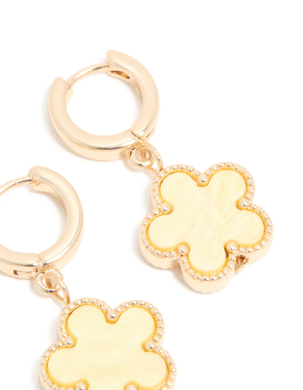 Gold Yellow Flower Drop Huggie Earrings - Image 5