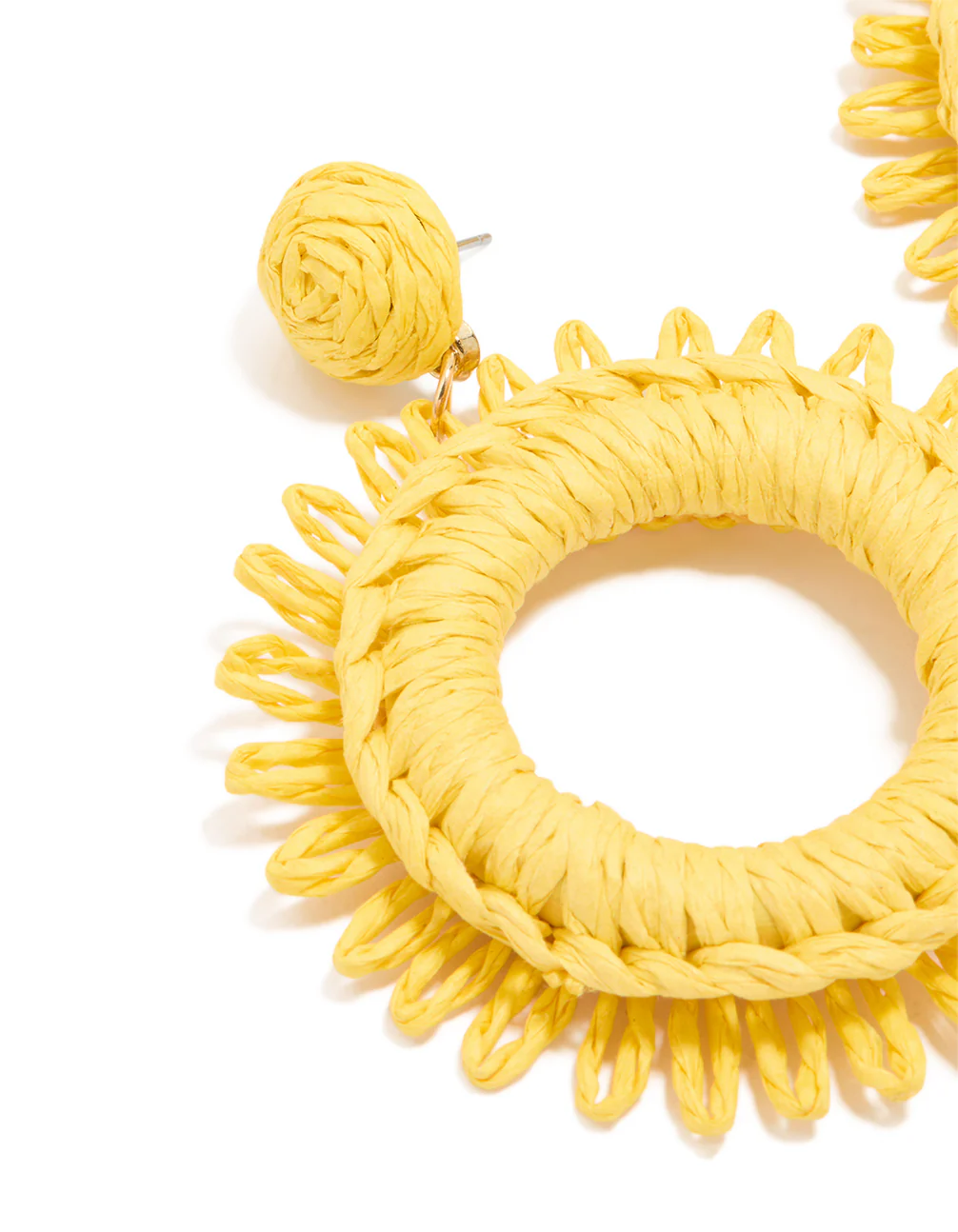 Gold Yellow Raffia Circle Drop Earrings - Image 2