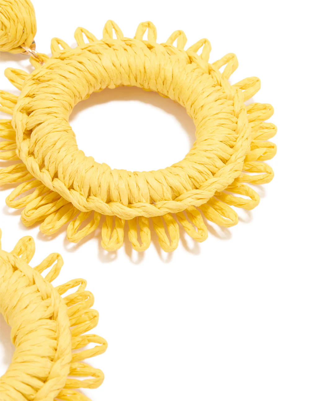 Gold Yellow Raffia Circle Drop Earrings - Image 3