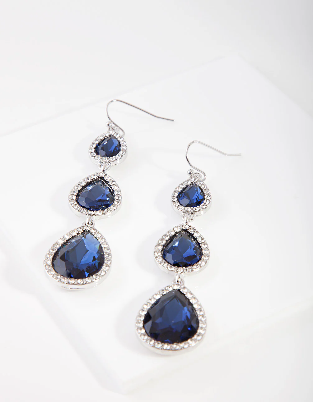 Silver Diamante Teardrop Earrings - Image 2
