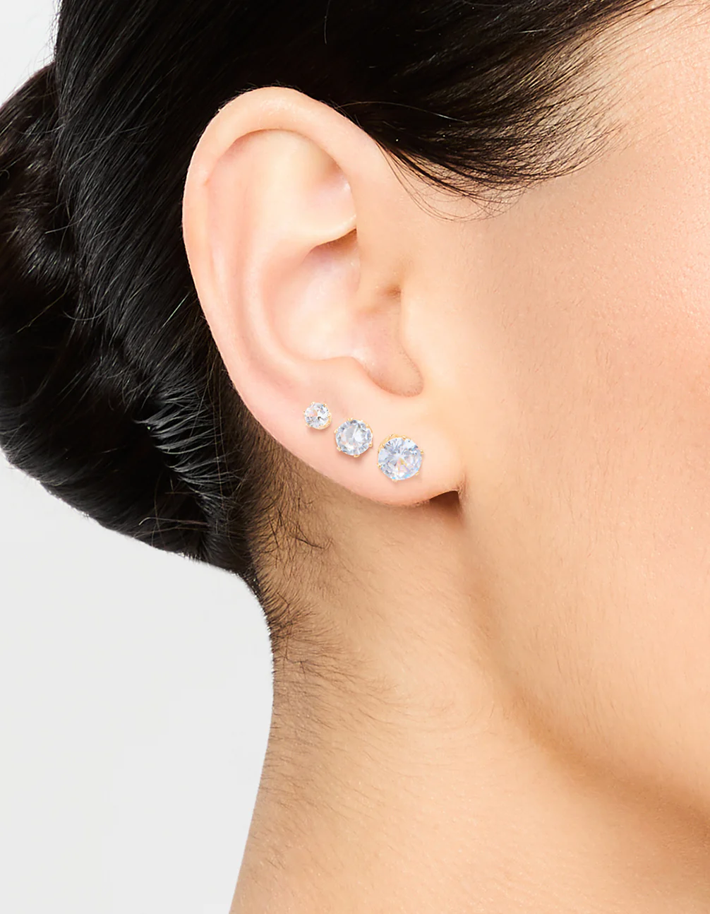 Gold Graduating Diamante Stud Earrings 3-Pack - Image 2