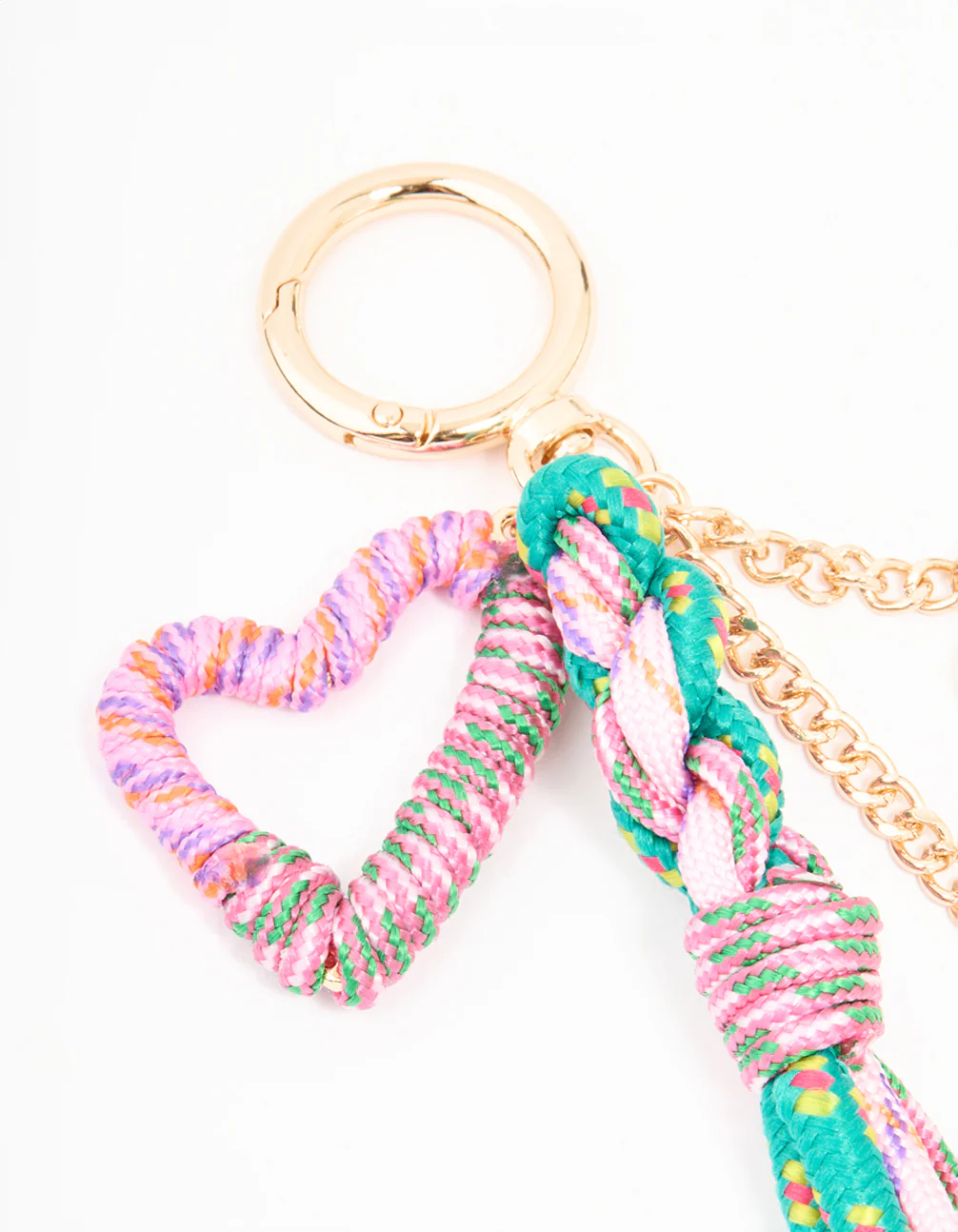 Green & Pink Rope Heart Charm Key Chain - Image 2