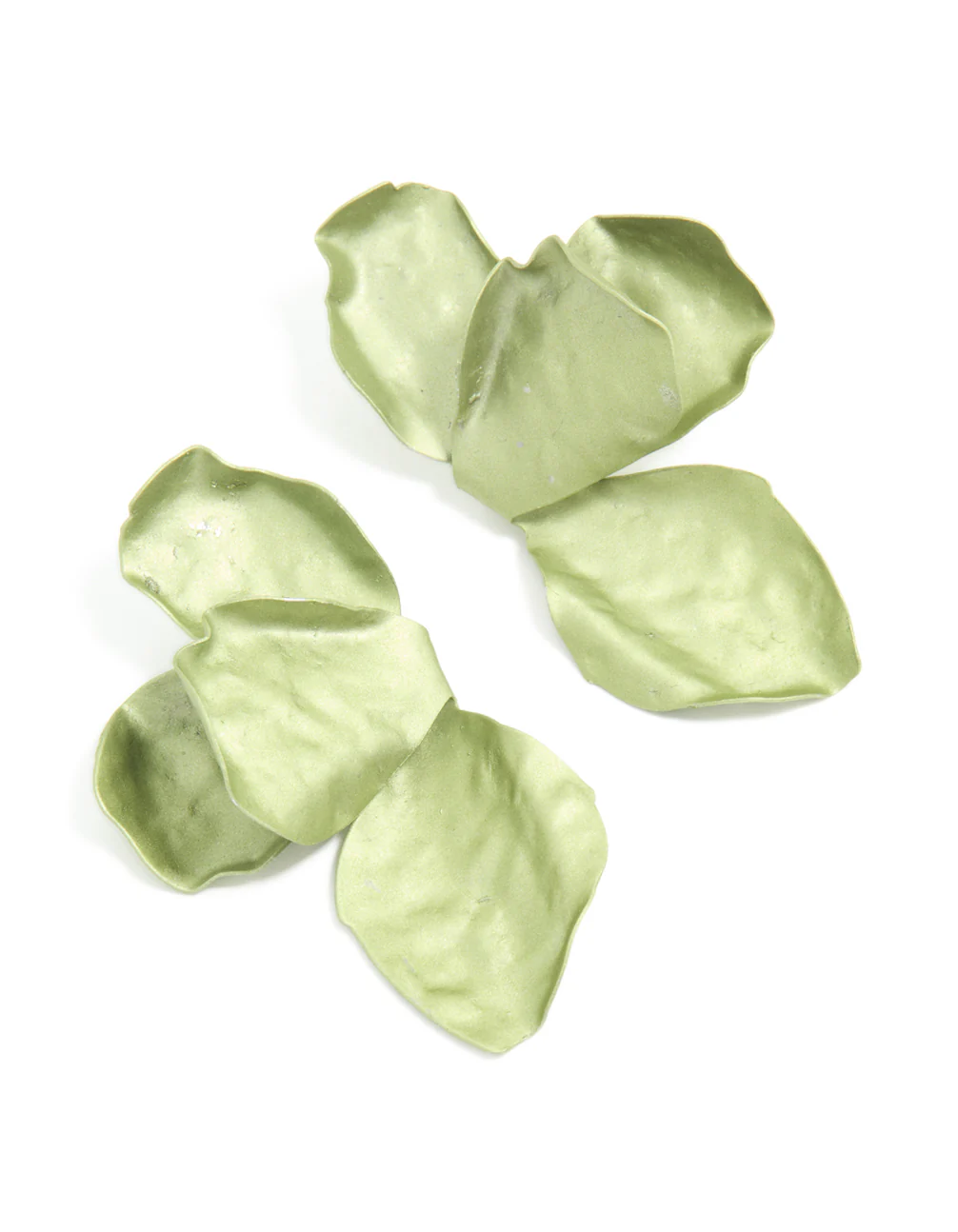 Green Coated Metal Flower Petal Drop Earrings - Image 2