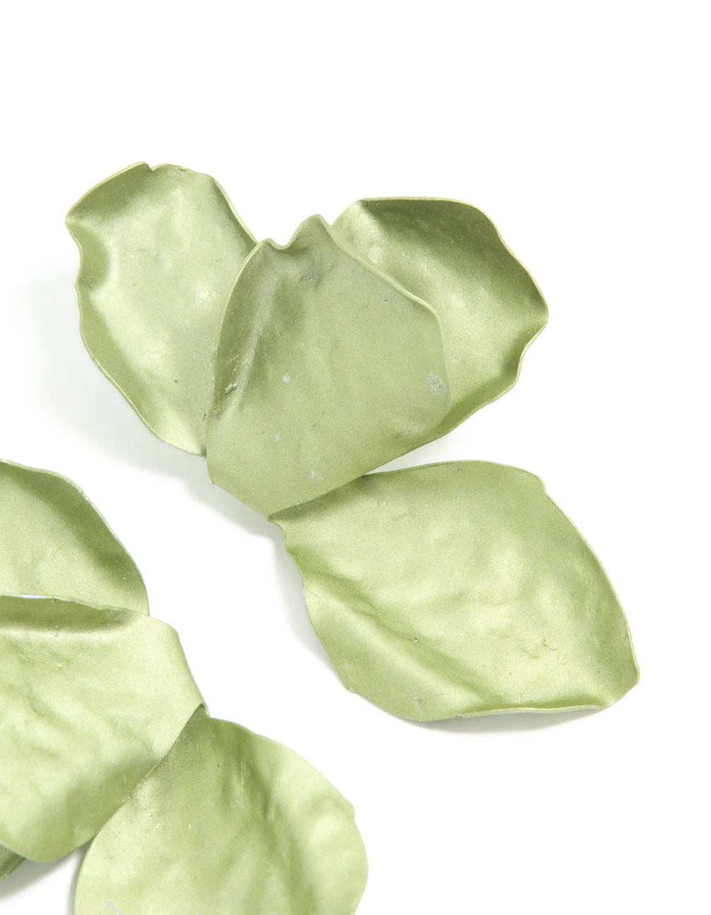 Green Coated Metal Flower Petal Drop Earrings - Image 5