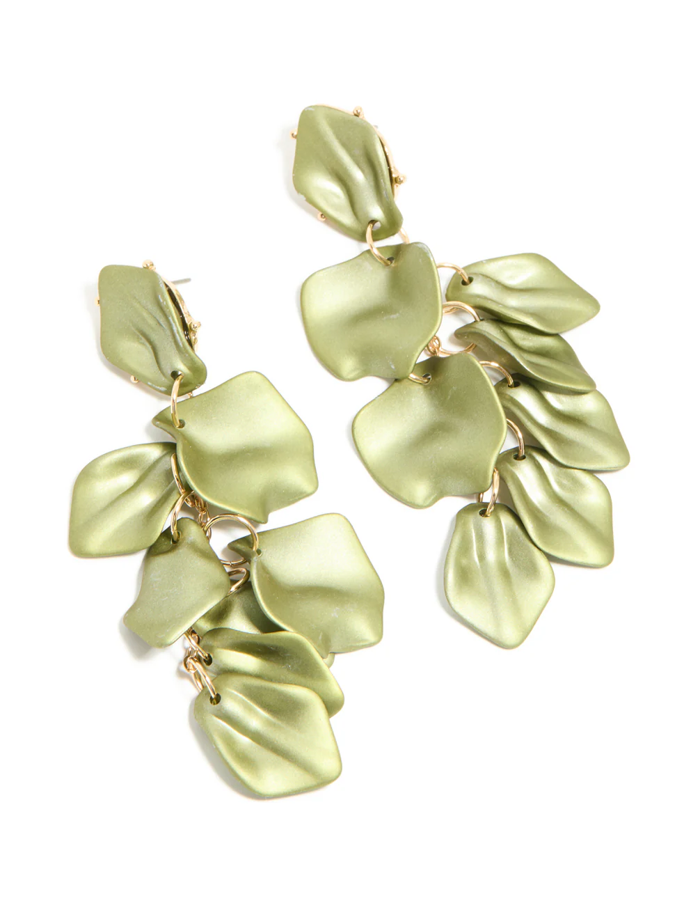 Green Coated Metal Multi Petal Drop Earrings - Image 2