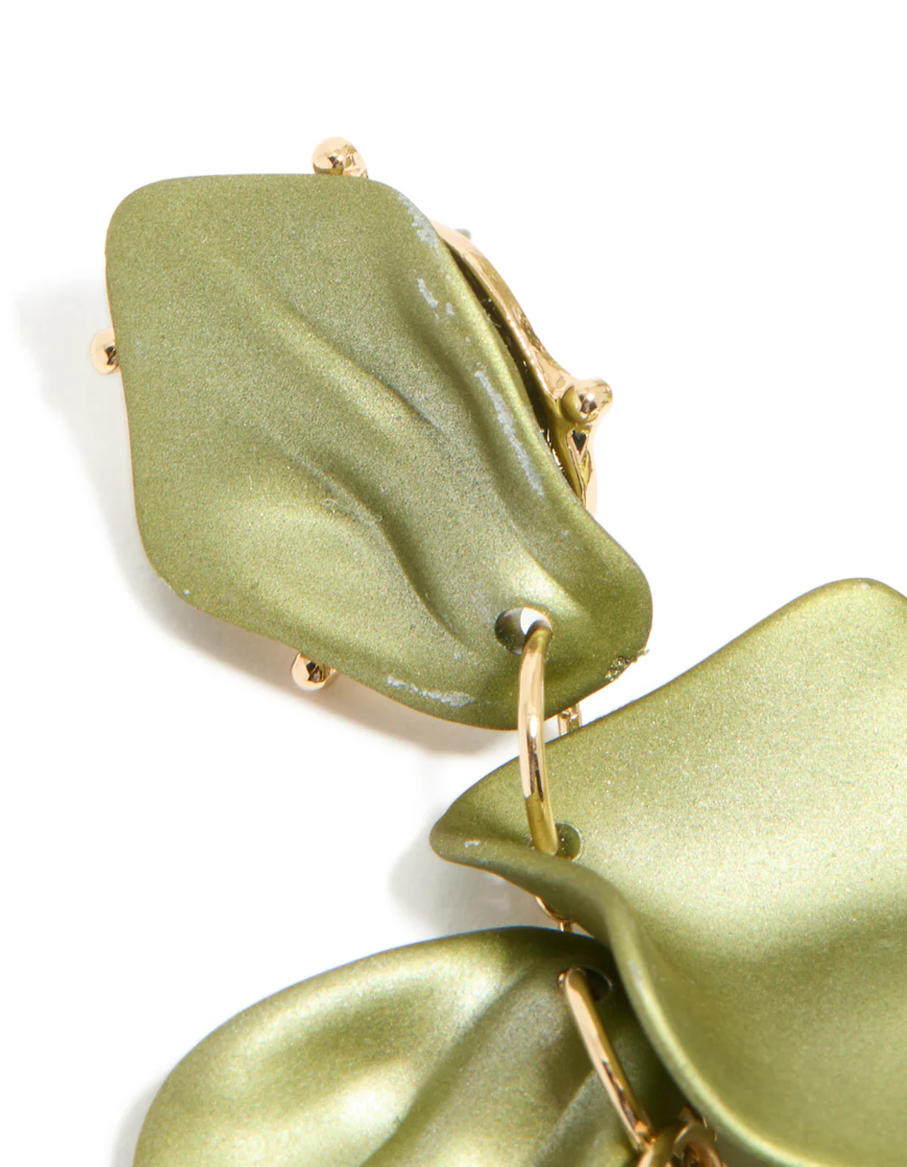 Green Coated Metal Multi Petal Drop Earrings - Image 4