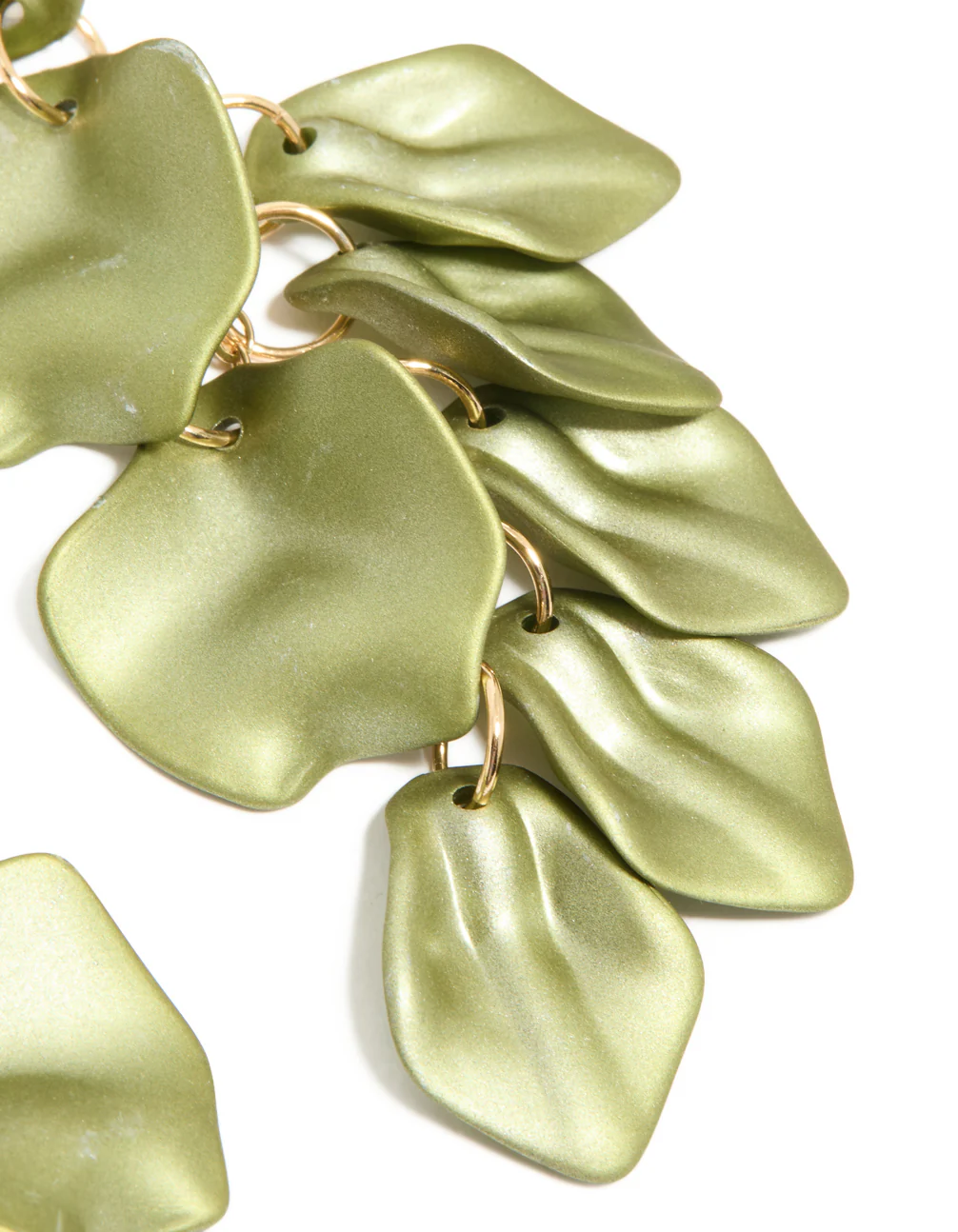 Green Coated Metal Multi Petal Drop Earrings - Image 5