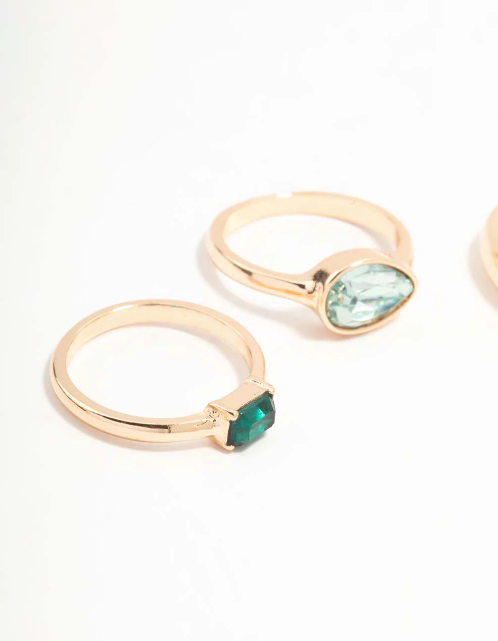 Green Diamante Gold Rings 3-Pack - Image 2