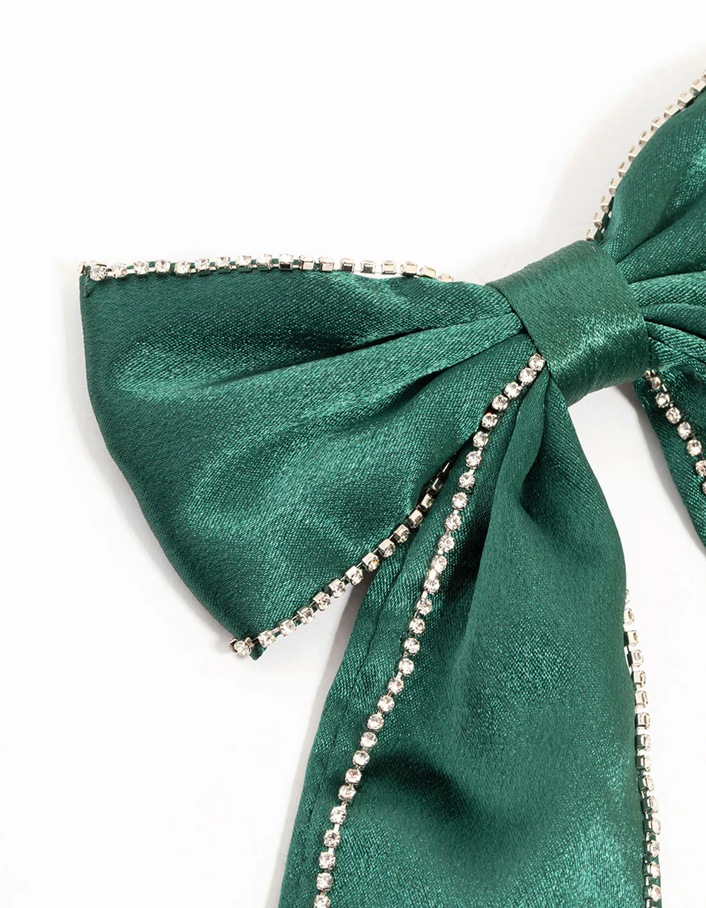 Green Fabric Diamante Cupchain Bow Hair Clip - Image 2