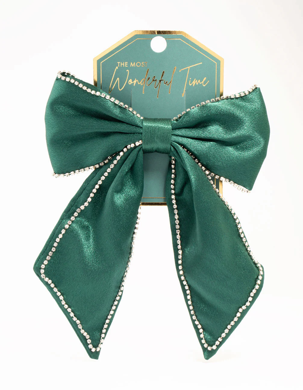 Green Fabric Diamante Cupchain Bow Hair Clip - Image 3