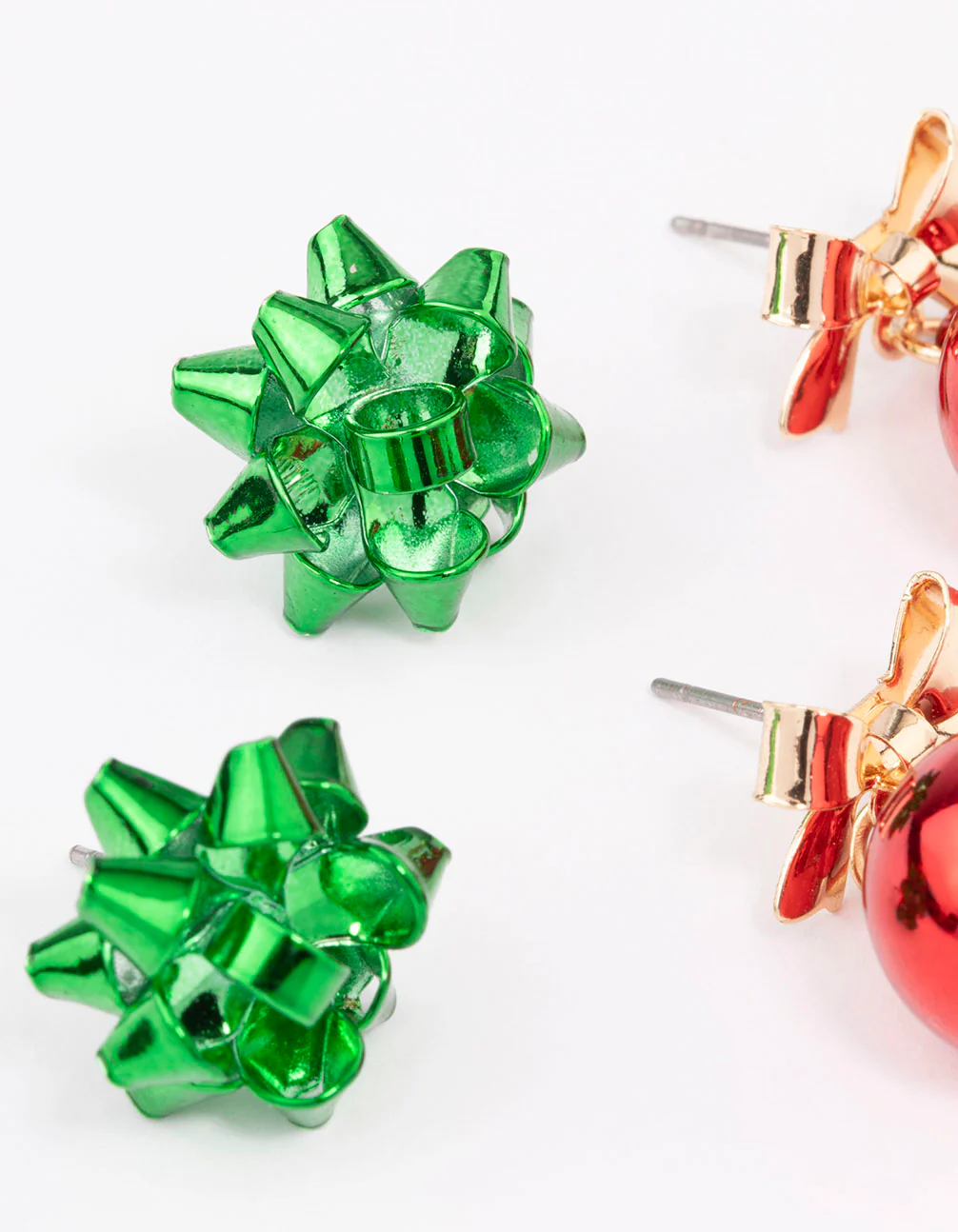 Green Present Bow & Red Bauble Earrings 2 Pack - Image 2