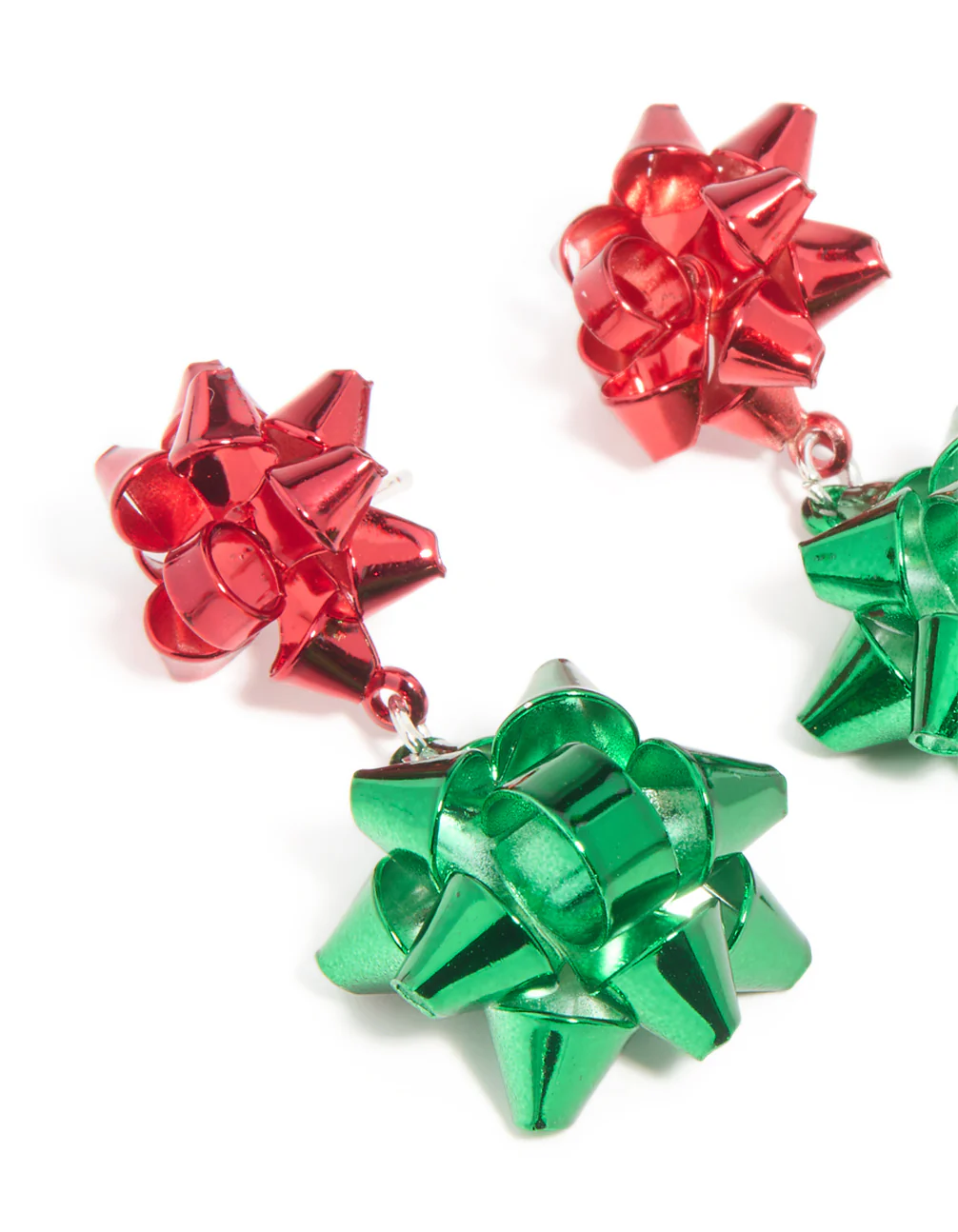 Green & Red Coated Metal Christmas Present Bow Stud Earrings - Image 2