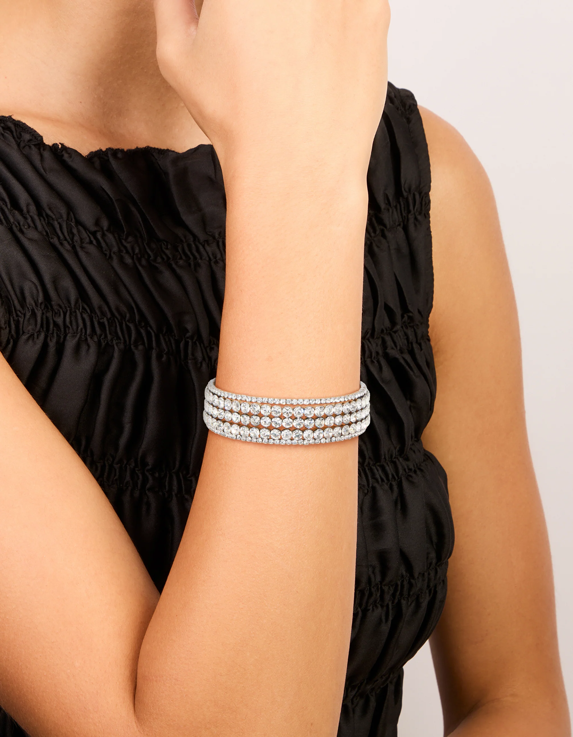 Gunmetal Silver Diamante Glitzy Five Layered Wrist Cuff - Image 2