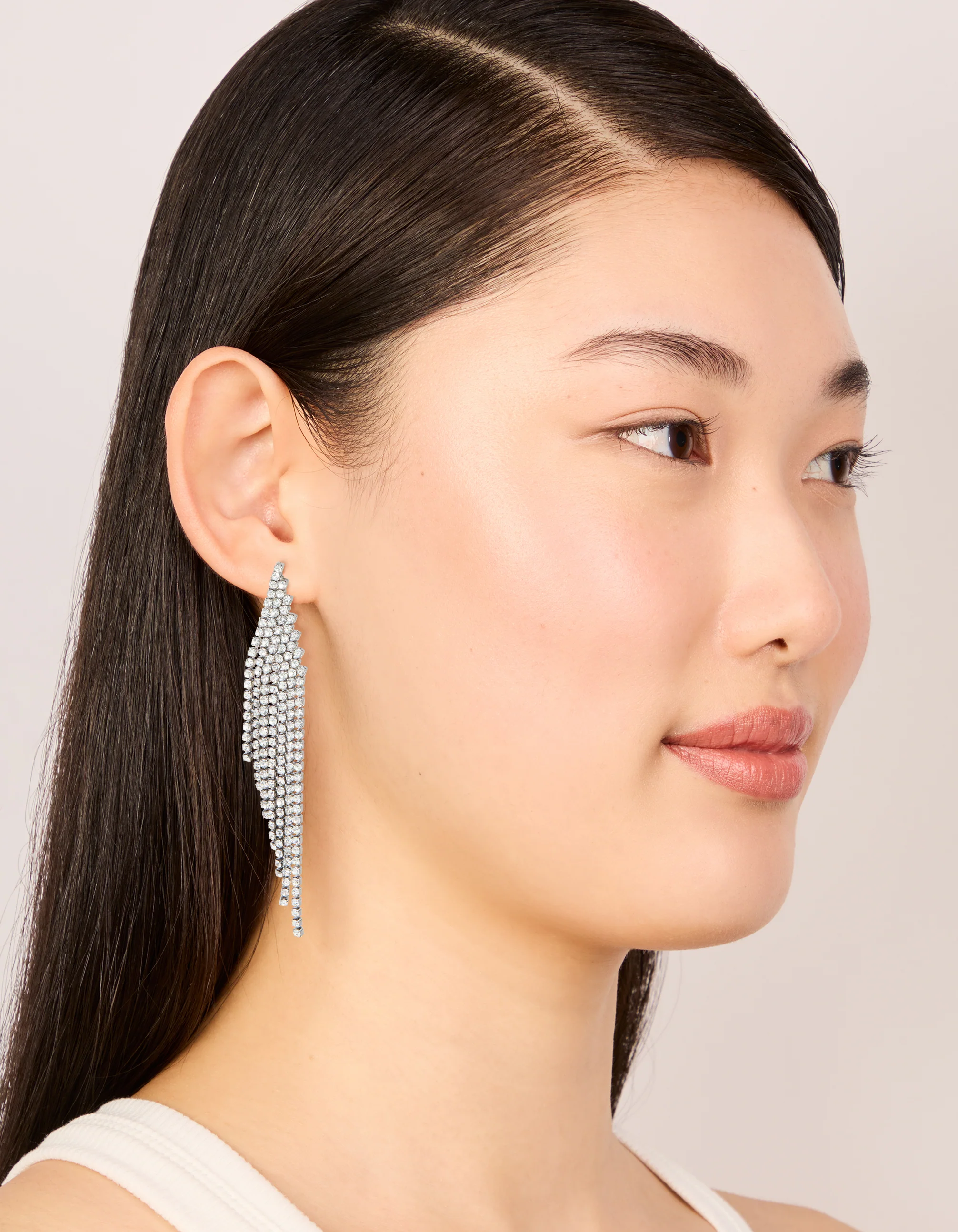 Gunmetal Silver Diamante Slanted Cup Chain Earrings - Image 3