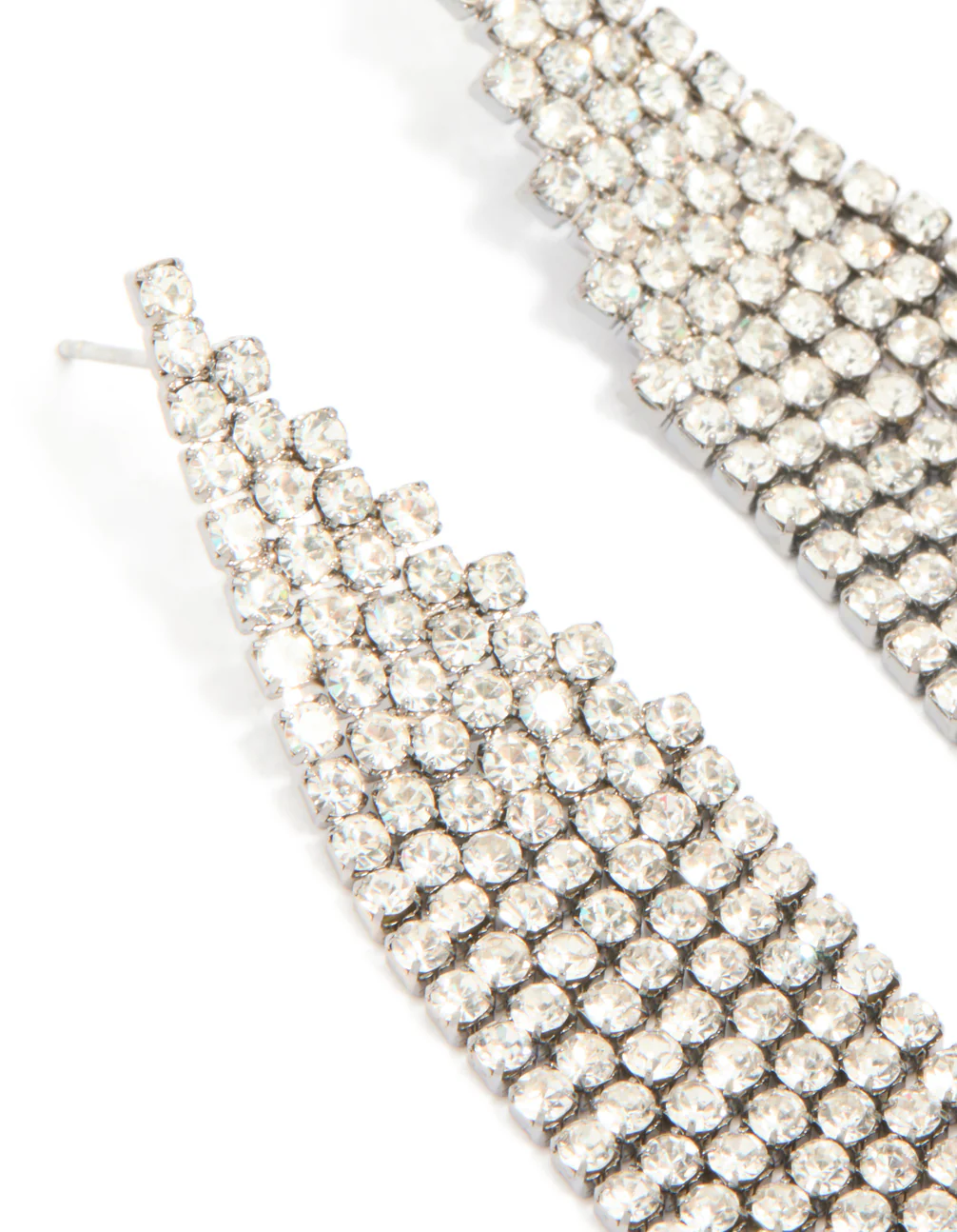 Gunmetal Silver Diamante Slanted Cup Chain Earrings - Image 4