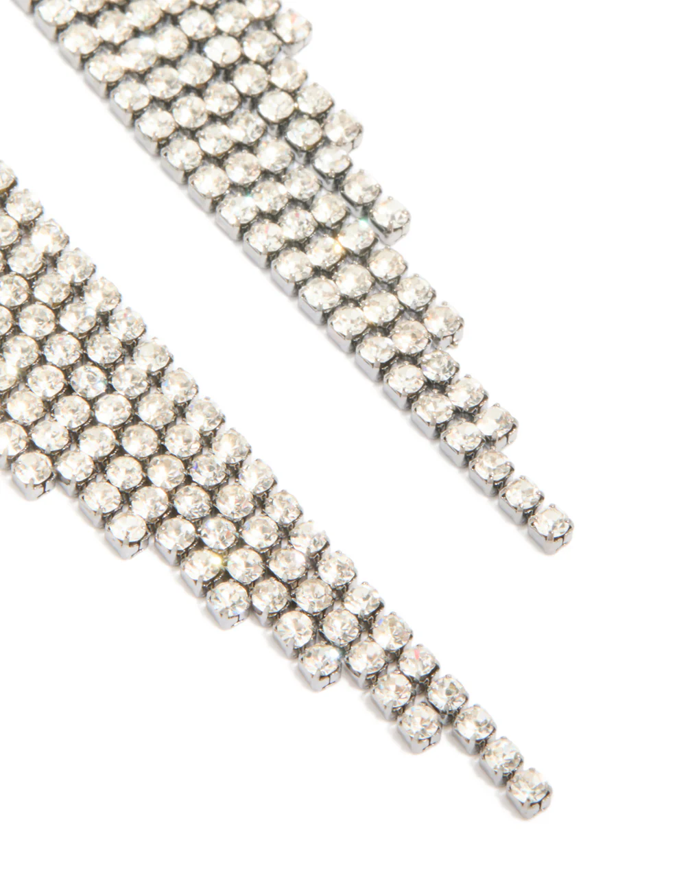 Gunmetal Silver Diamante Slanted Cup Chain Earrings - Image 5