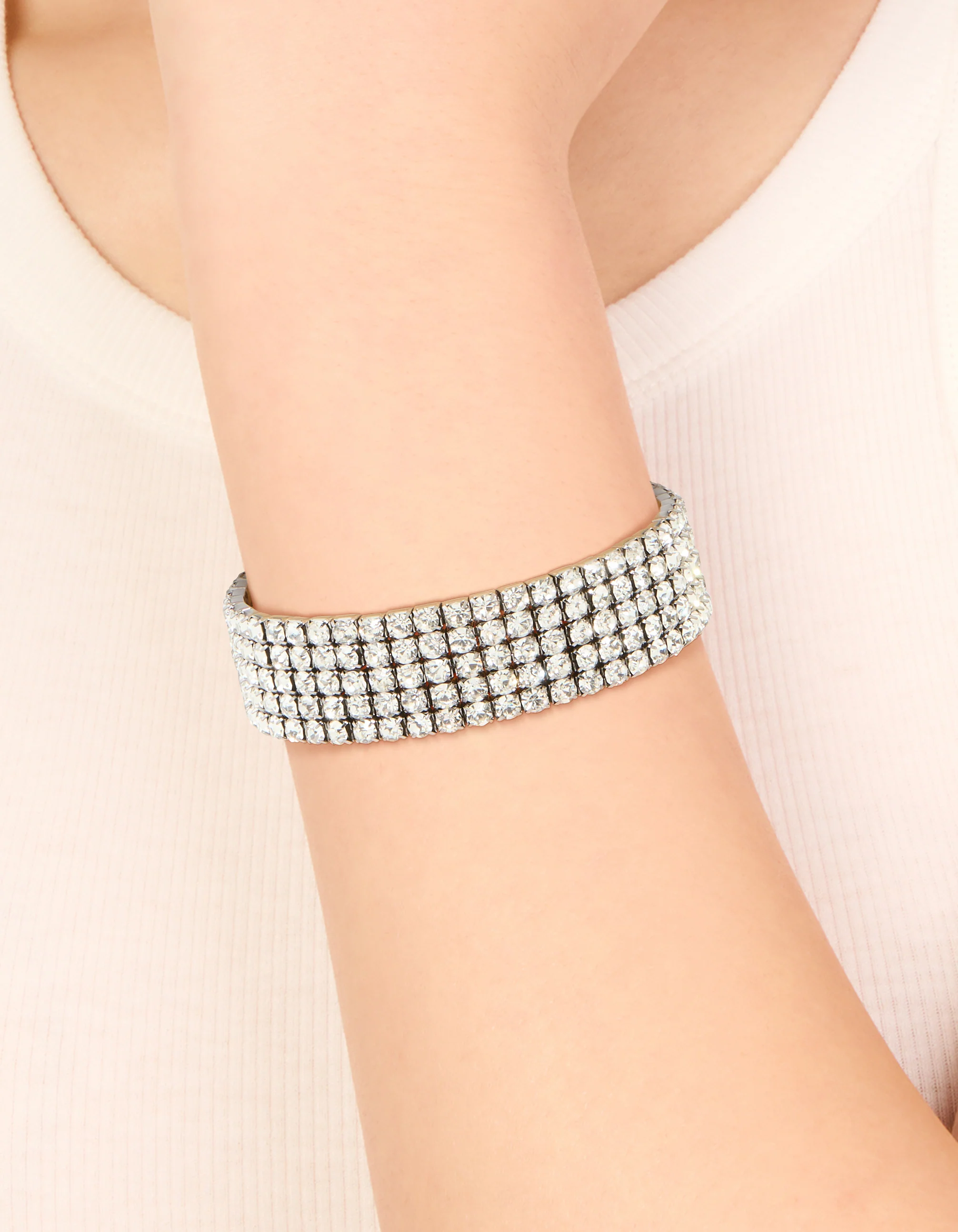 Gunmetal Silver Diamante Stretch Bracelet - Image 2