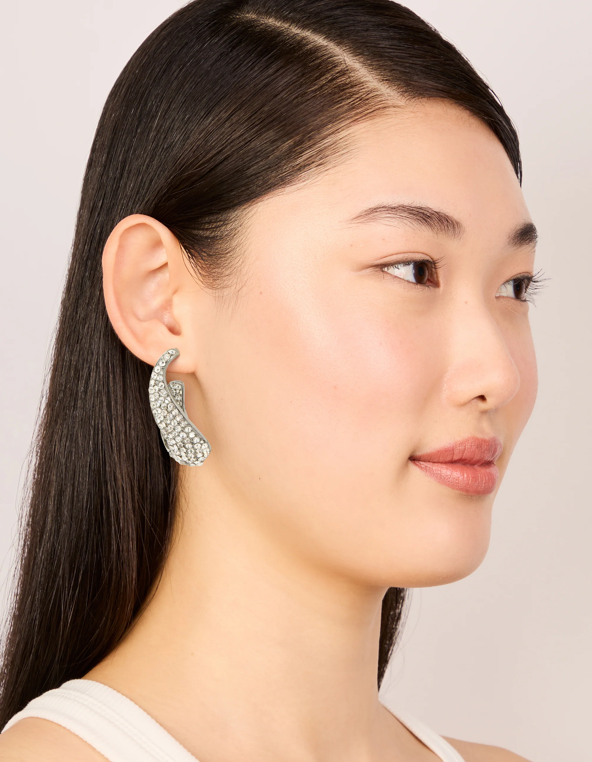 Gunmetal Silver Diamante Wavy Hoop Earrings - Image 3