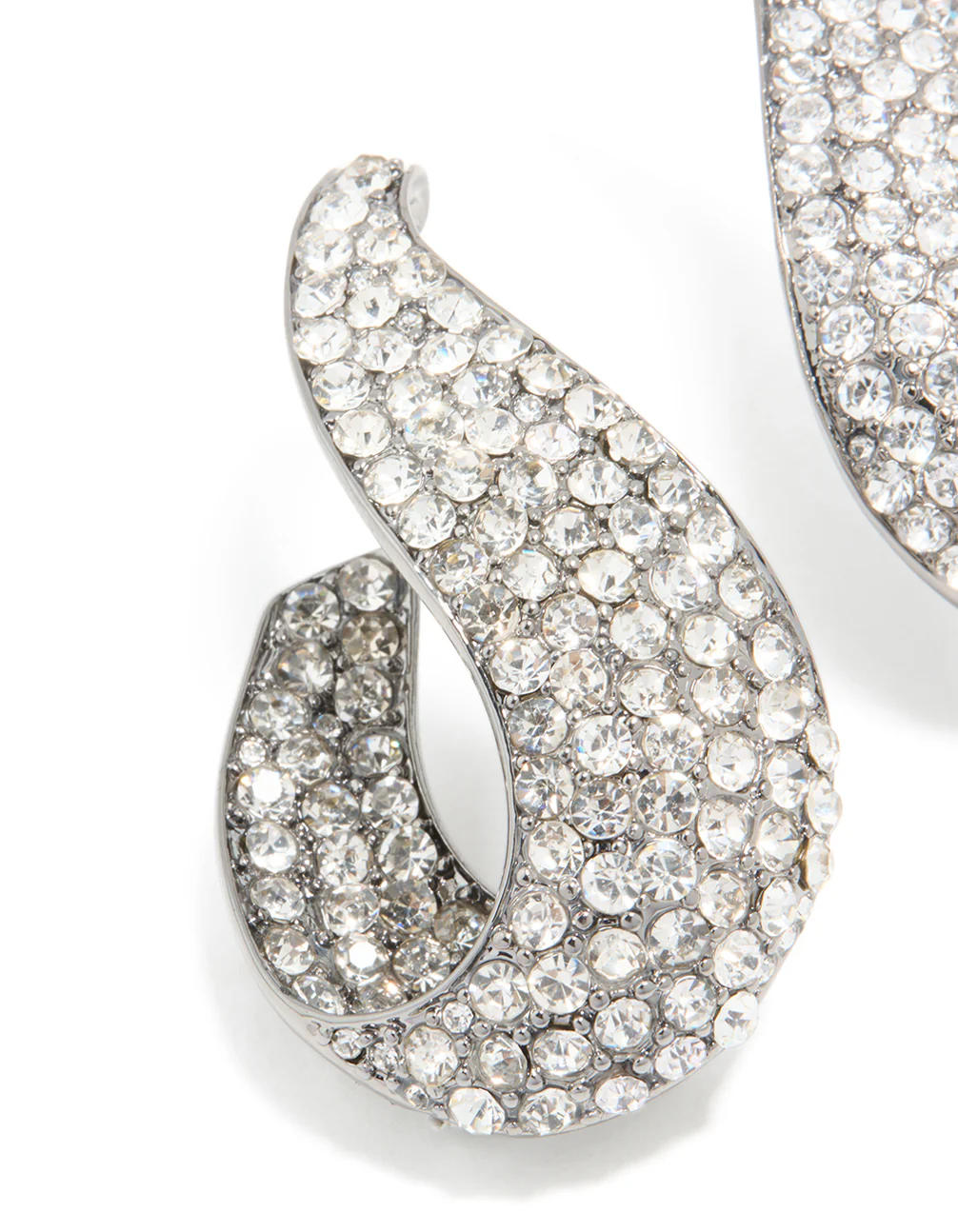 Gunmetal Silver Diamante Wavy Hoop Earrings - Image 4