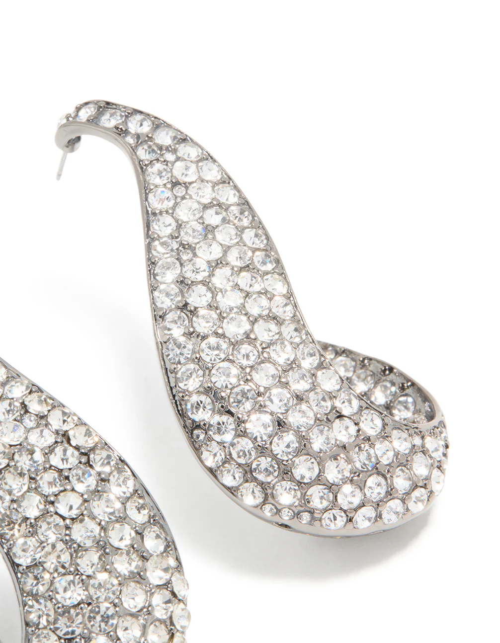 Gunmetal Silver Diamante Wavy Hoop Earrings - Image 5