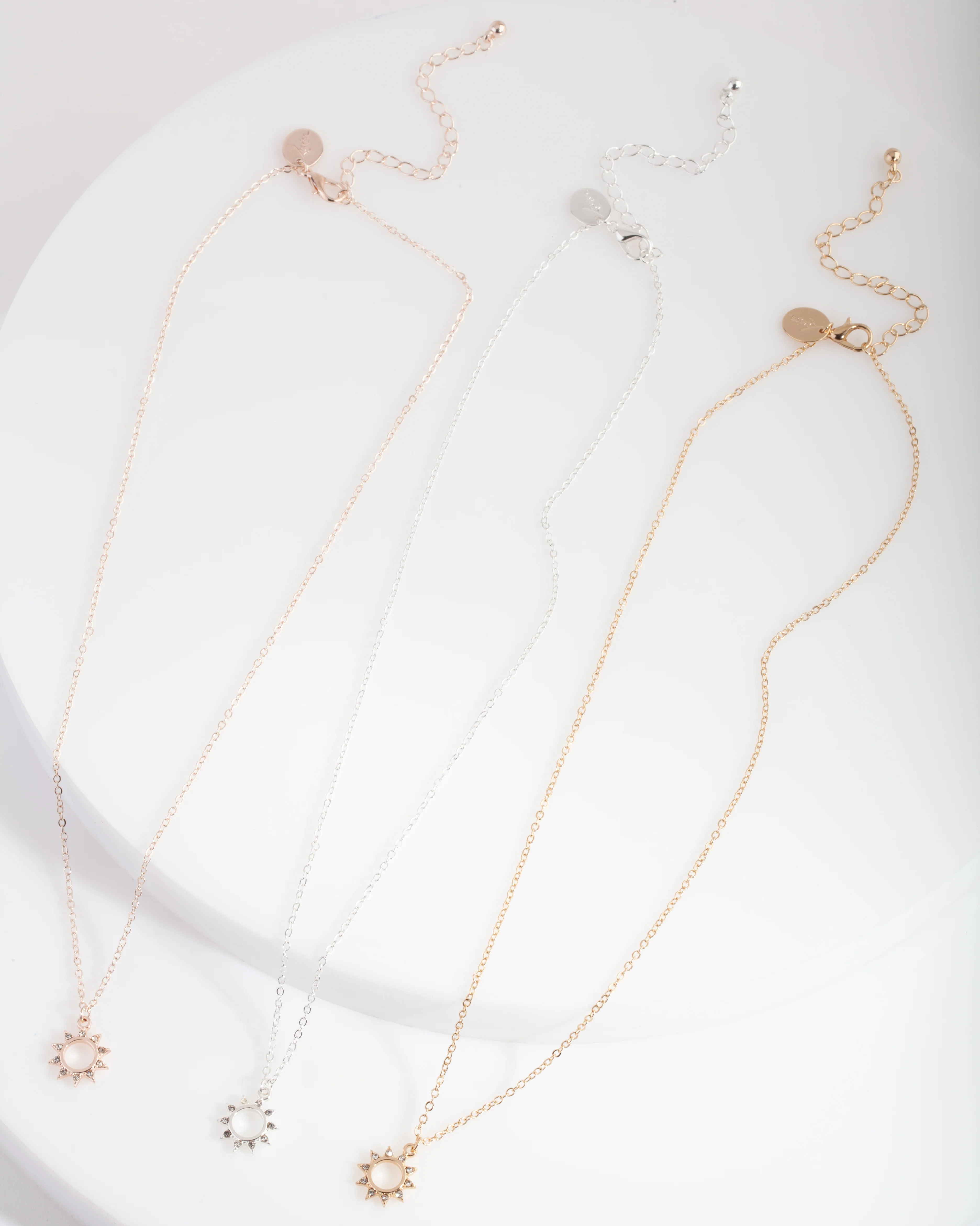 Mixed Metal Diamante Sun Necklace Trio - Image 2