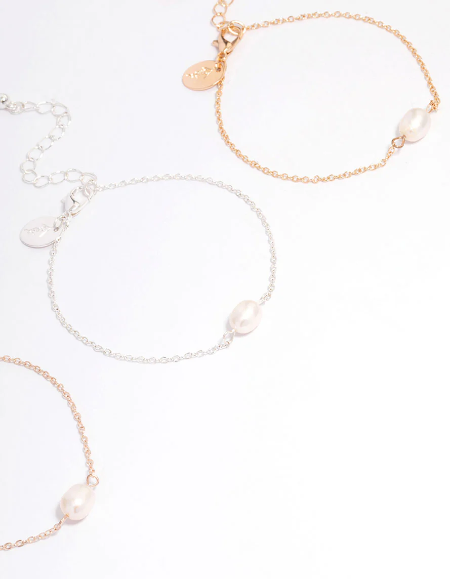 Mixed Metal Classic Freshwater Pearl Bracelet 3-Pack - Image 3