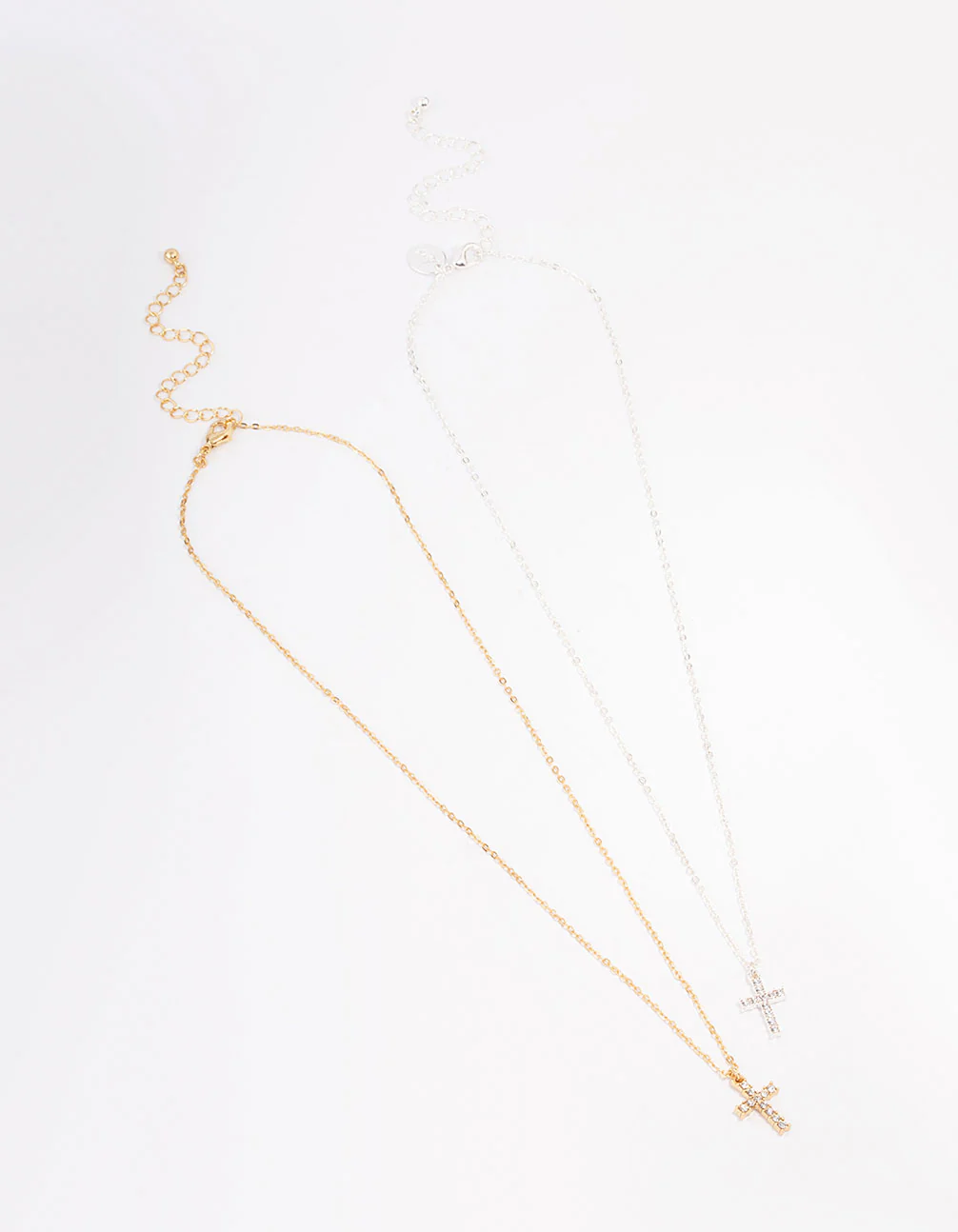 Gold & Silver Plated Diamante Cross Necklace Pack - Image 3