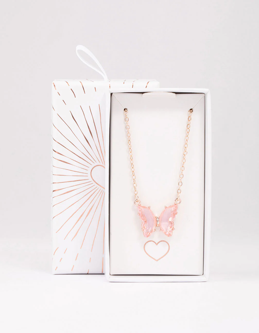 Rose Gold Pink Butterfly Pendant Necklace - Image 2