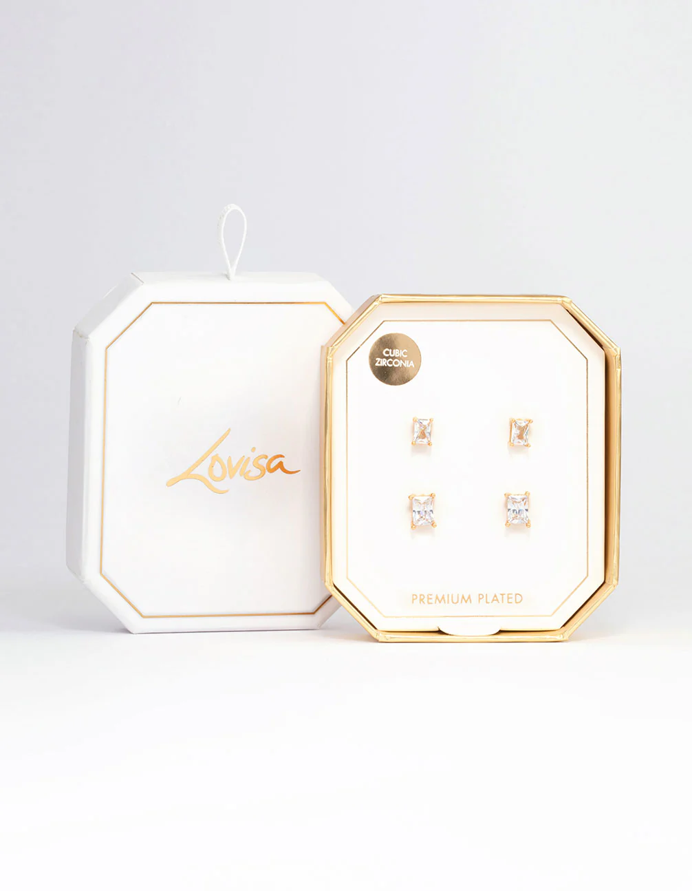 Gold Plated Cubic Zirconia Baguette Stud Earring Pack - Image 2