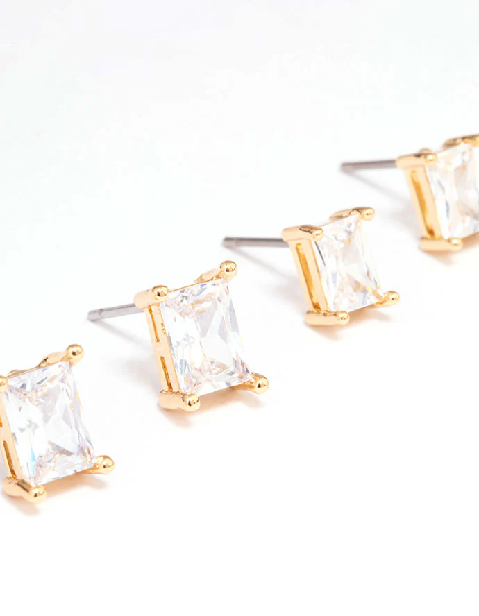 Gold Plated Cubic Zirconia Baguette Stud Earring Pack - Image 3
