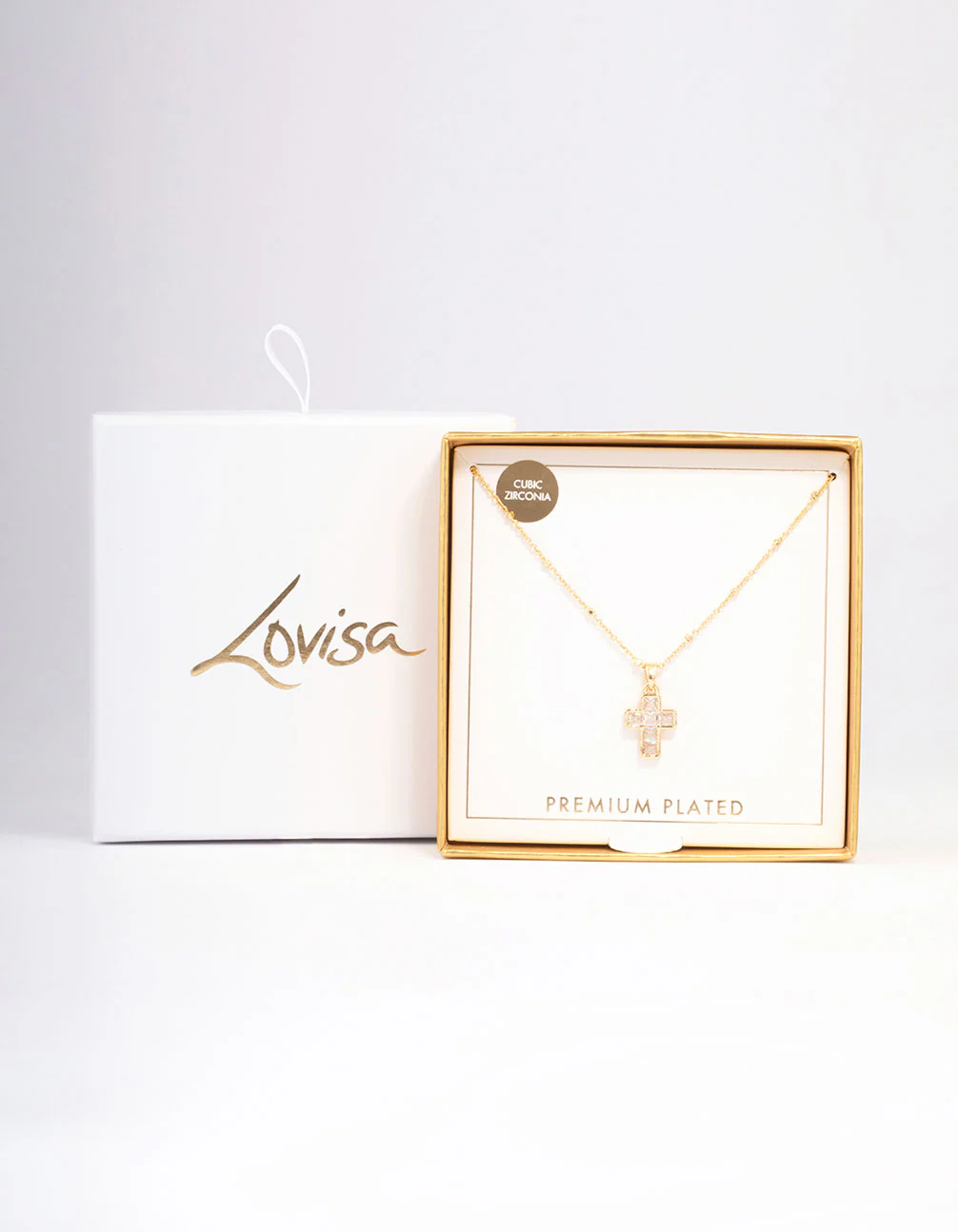 Gold Plated Cubic Zirconia Cross Ball Necklace - Image 2