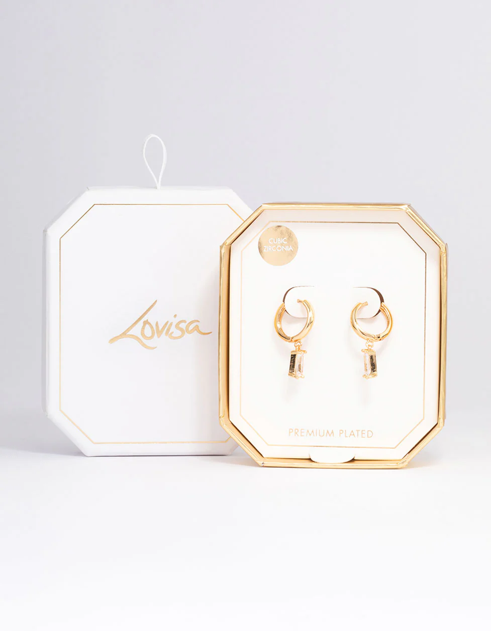 Gold Plated Cubic Zirconia Drop Hoop Earrings - Image 2