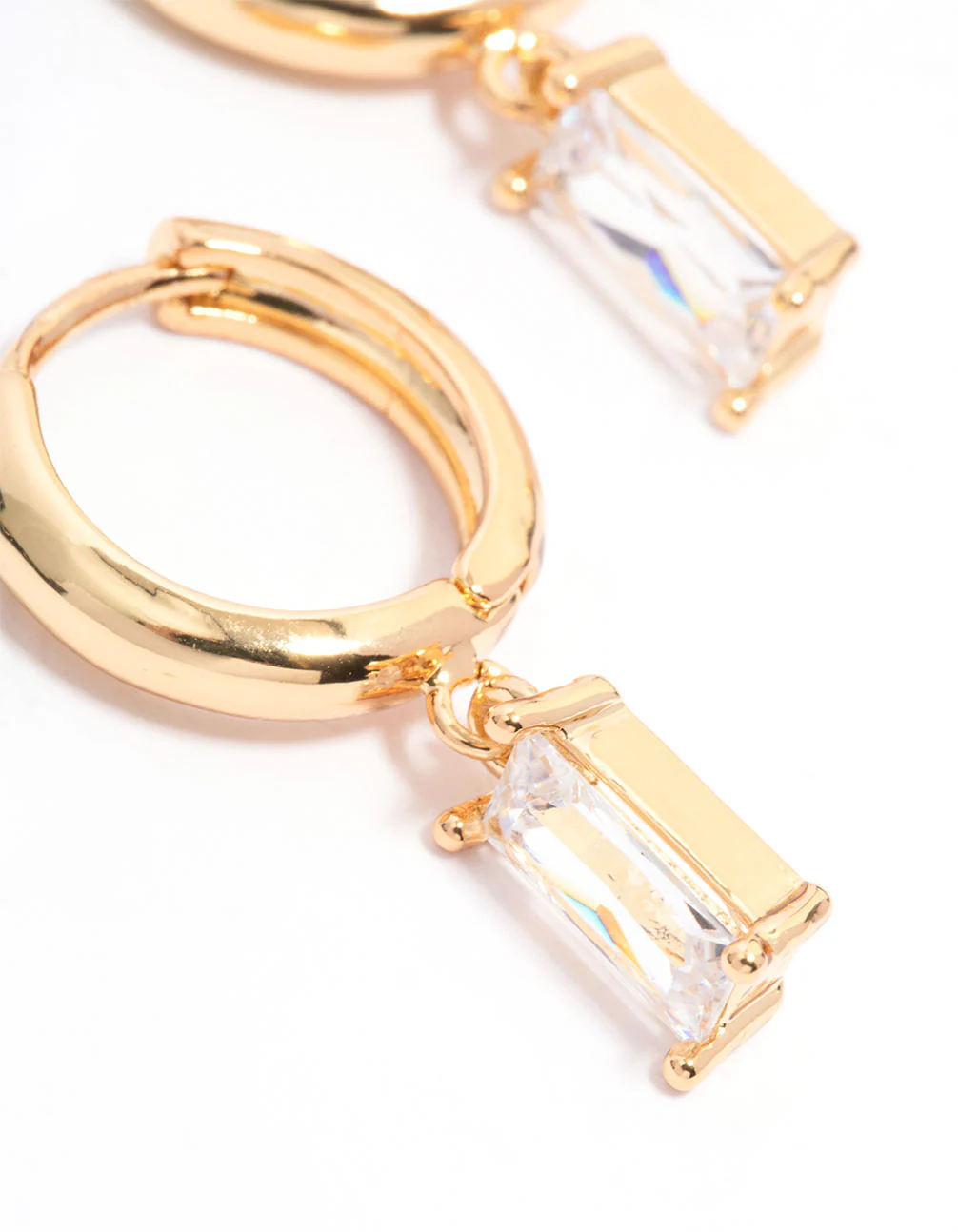 Gold Plated Cubic Zirconia Drop Hoop Earrings - Image 3