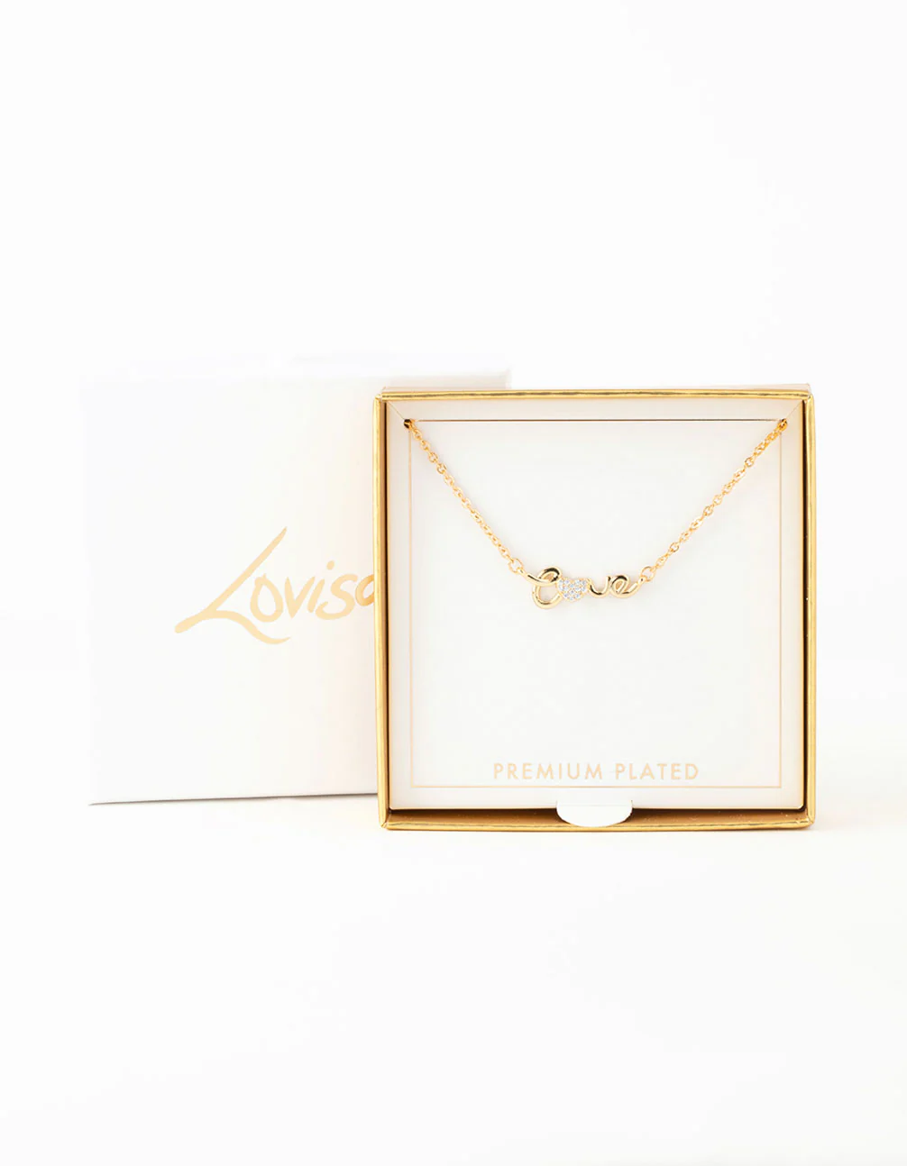 Gold Plated Cubic Zirconia Love Script Necklace - Image 2