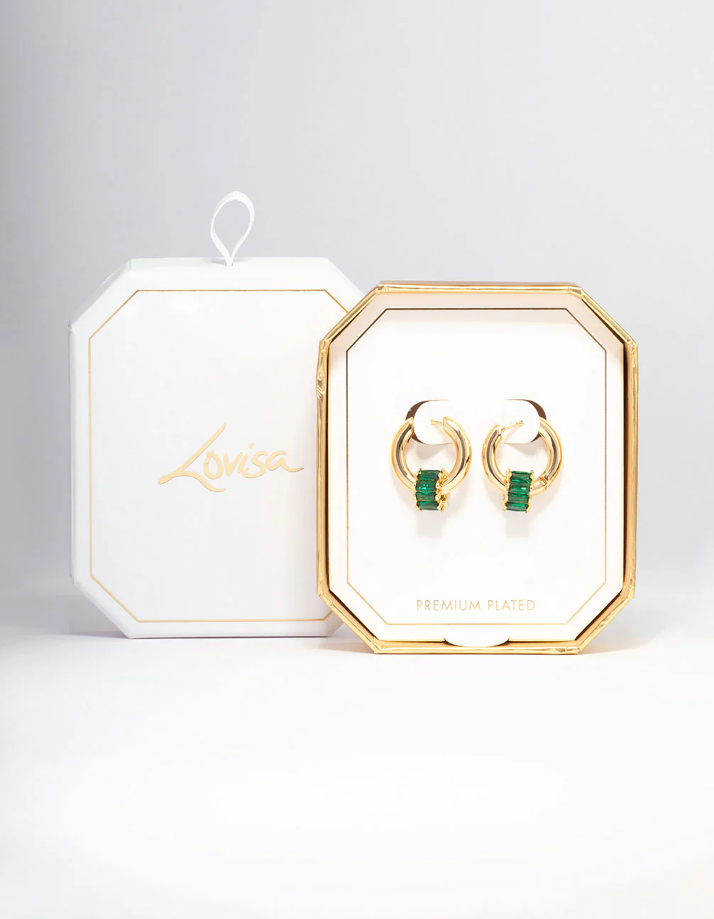 Gold Plated Emerald Hoop Earrings - Image 2