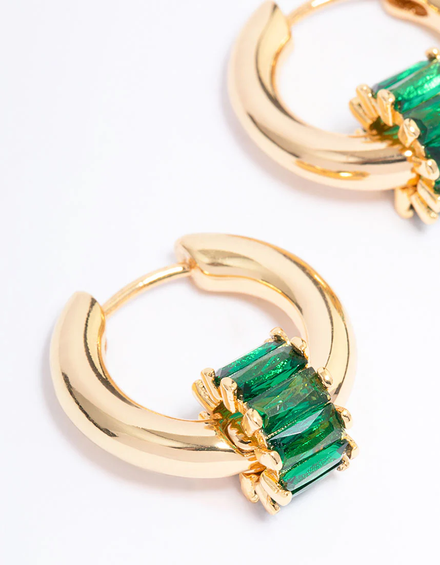 Gold Plated Emerald Hoop Earrings - Image 3