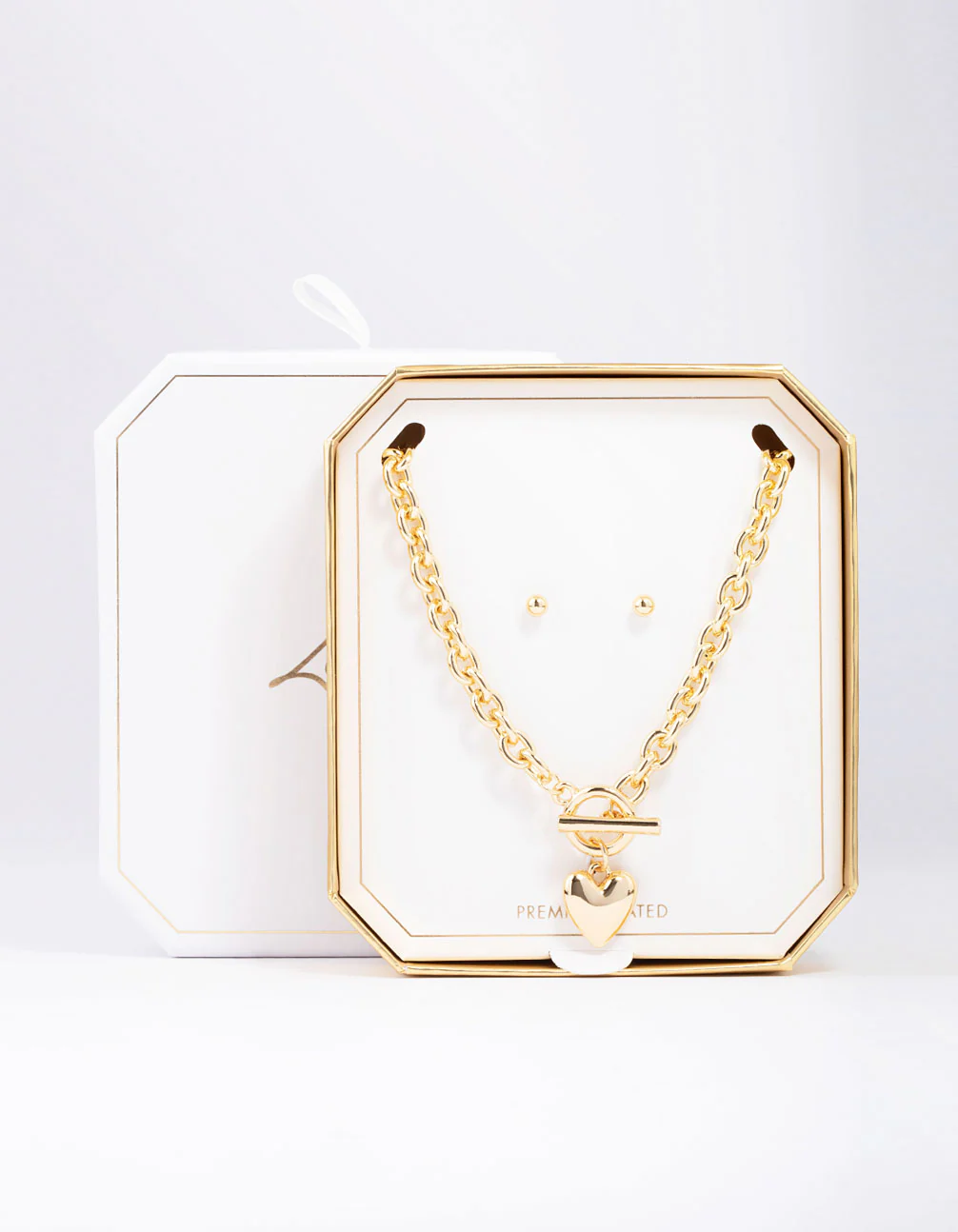 Gold Plated Heart FOB Necklace & Earrings Set - Image 2