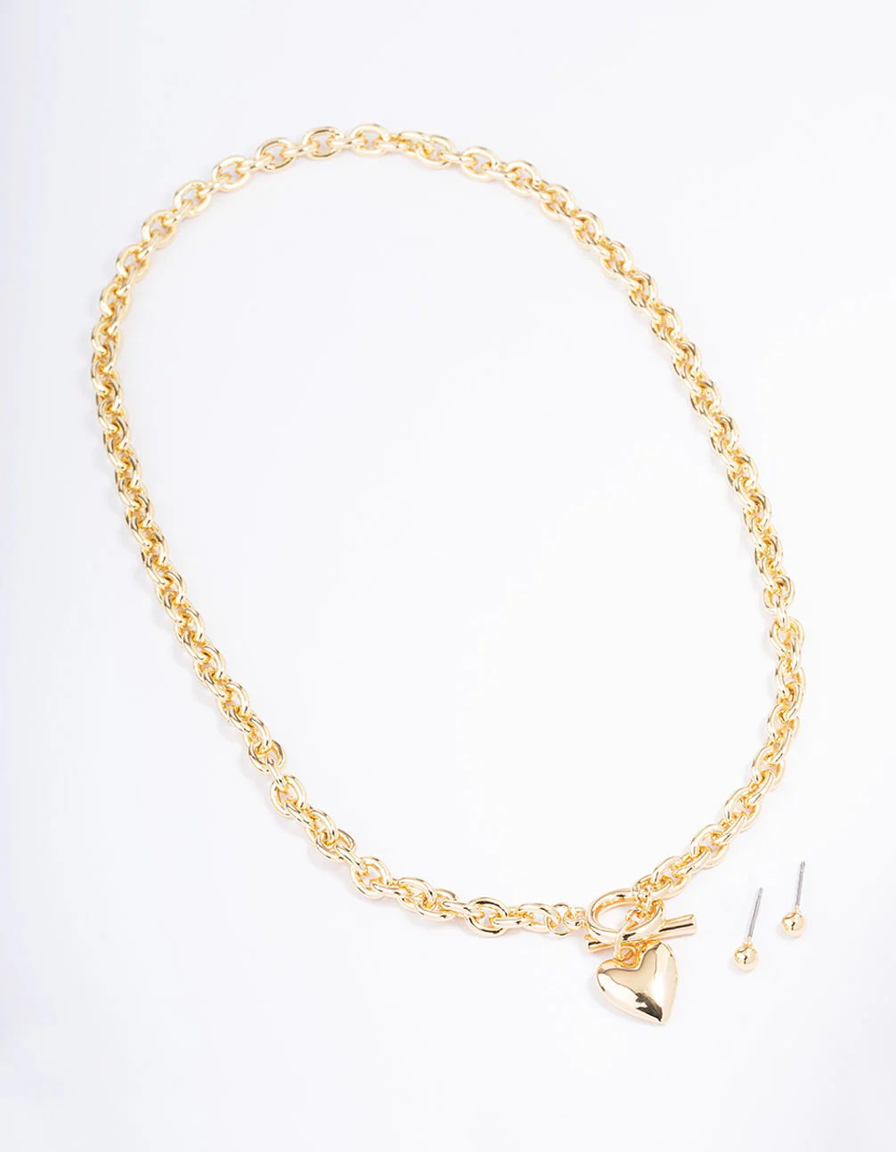 Gold Plated Heart FOB Necklace & Earrings Set - Image 3