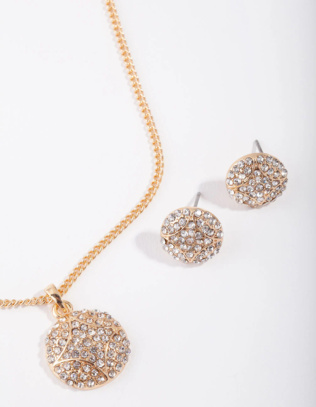 Gold Pave Circle Necklace & Earrings - Image 2