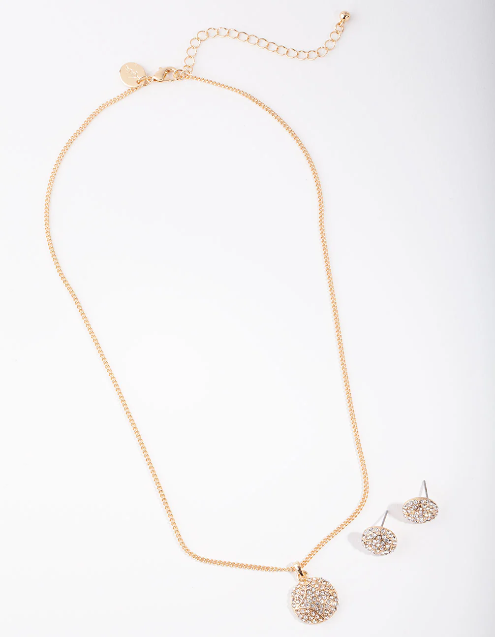 Gold Pave Circle Necklace & Earrings - Image 3