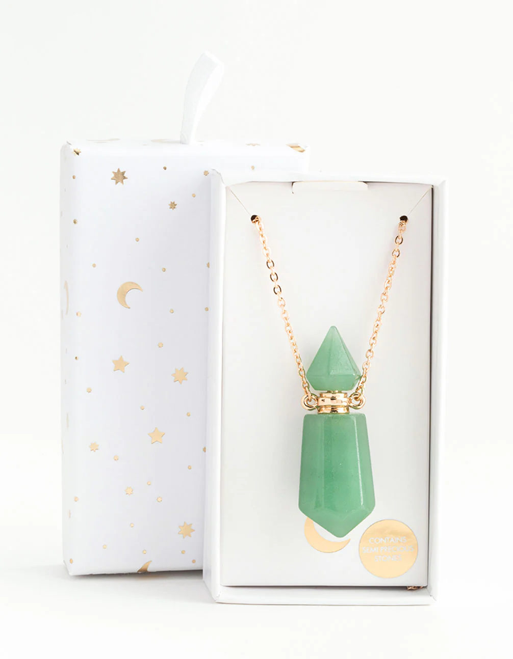 Gold Green Semi-Precious Stone Bottle Necklace - Image 2