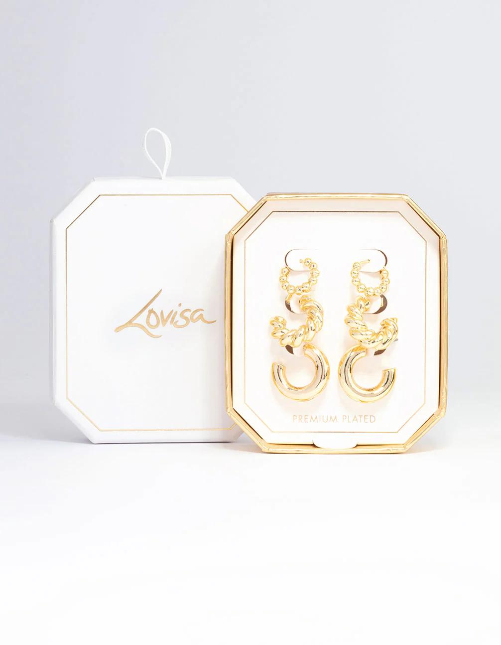 Gold Plated Small Textured Hoop Earring 3-Pack - Image 2