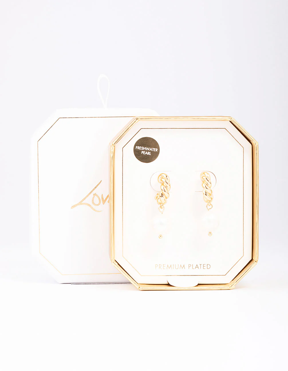 Gold Plated Textured Freshwater Pearl Hoop Earrings - Image 2