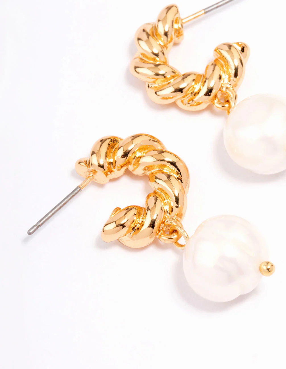 Gold Plated Textured Freshwater Pearl Hoop Earrings - Image 3