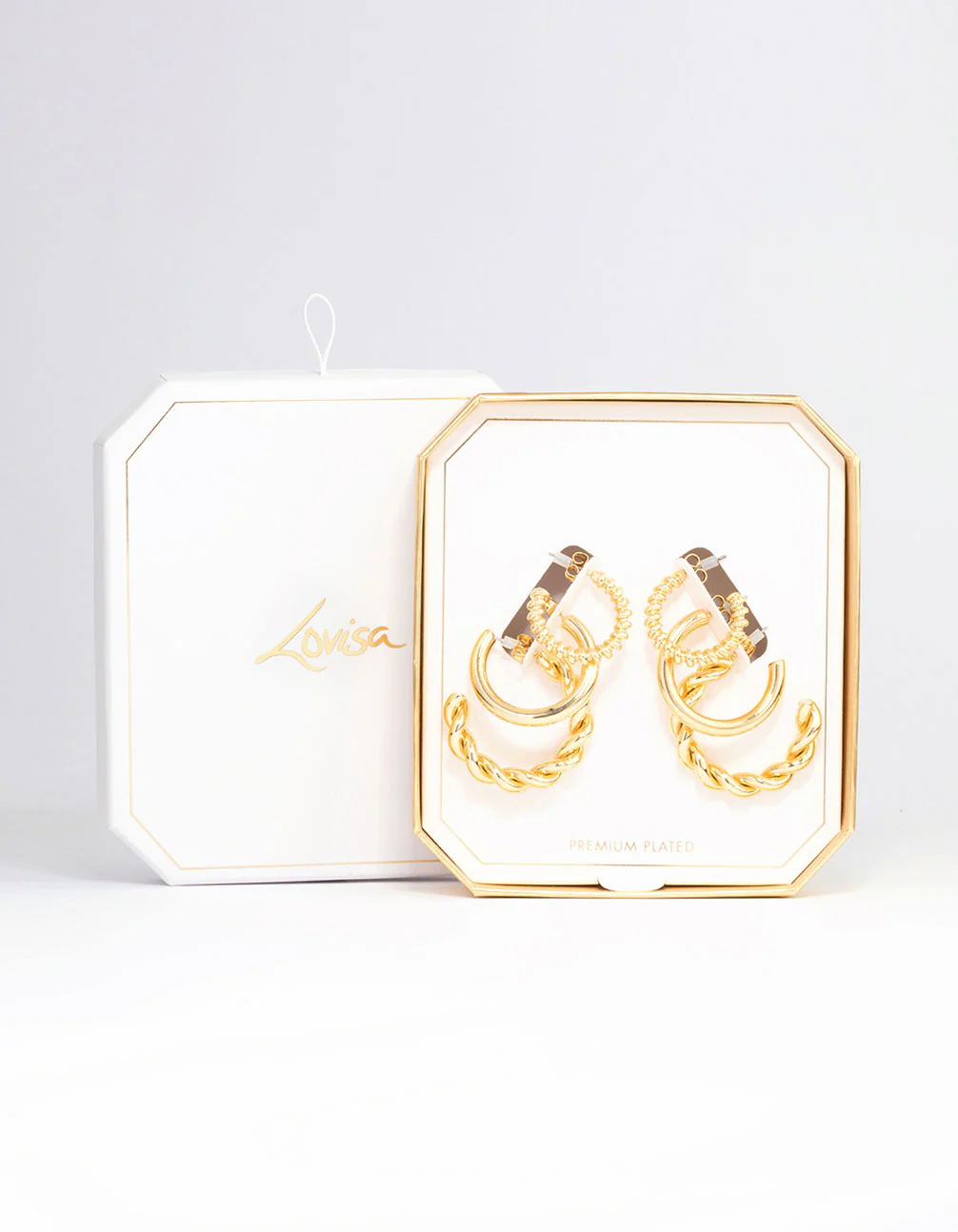 Gold Plated Textured Hoop Earring 3-Pack - Image 2